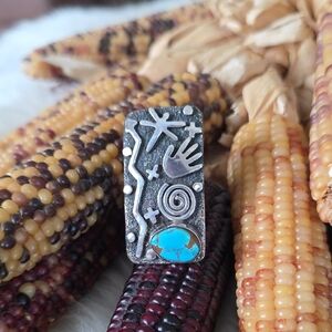 Fantastic Native American Navajo Turquoise Petroglyph Ring By Alex Sanchez 💙🎁
